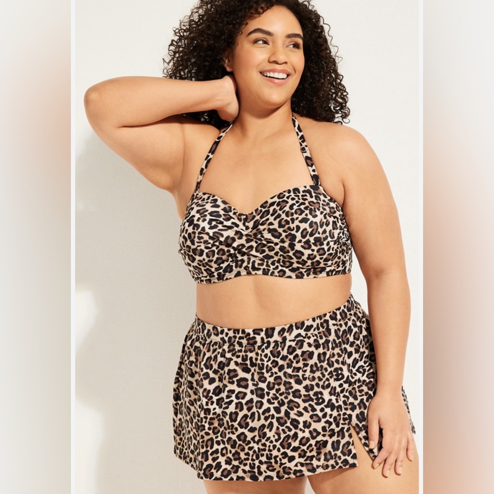 NWT 3x Maurices Plus Size Twist Bandeau Bikini Bottom Leopard Print